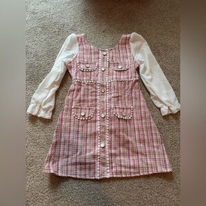 SHEIN Pink Plaid Dress with White Sleeves